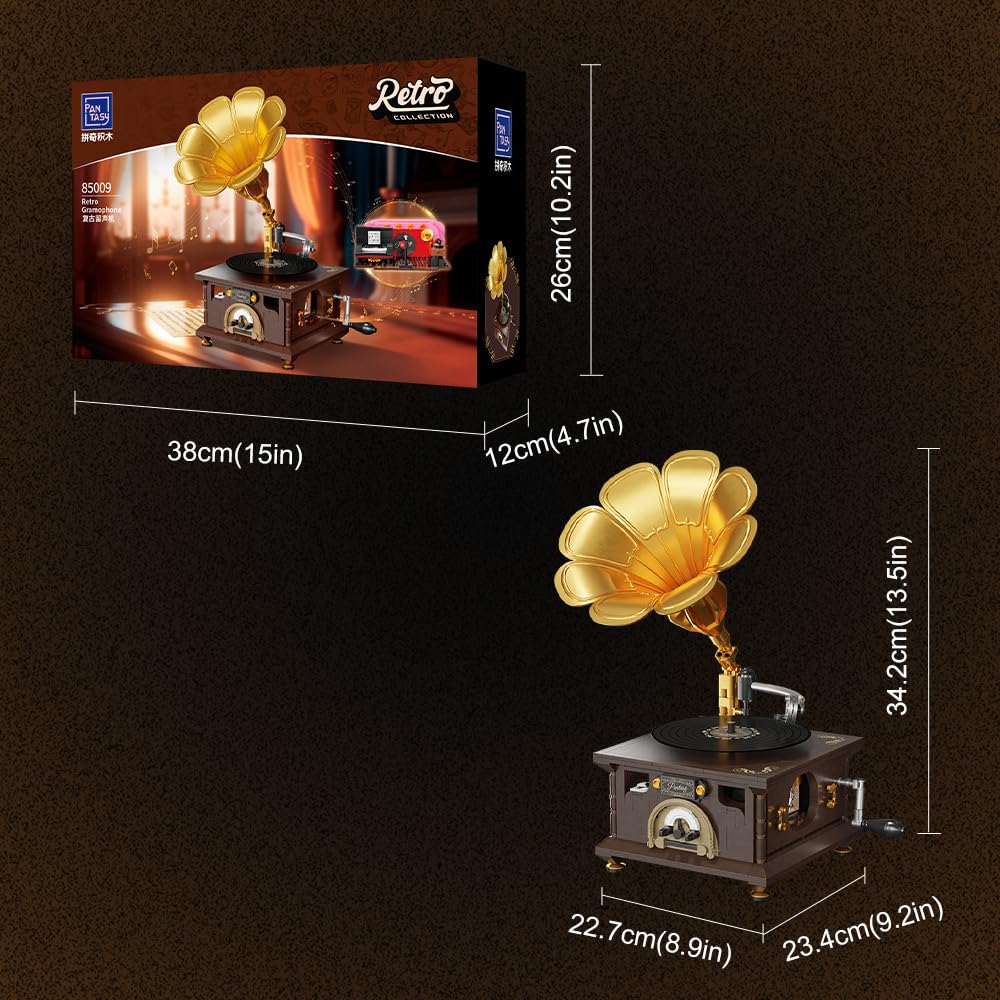 BRICKKK gramophone displayed in a room setting adding nostalgic decor and conversation starter