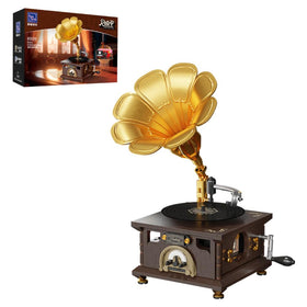 BRICKKK front view of assembled gramophone showing vintage appeal and display-ready design