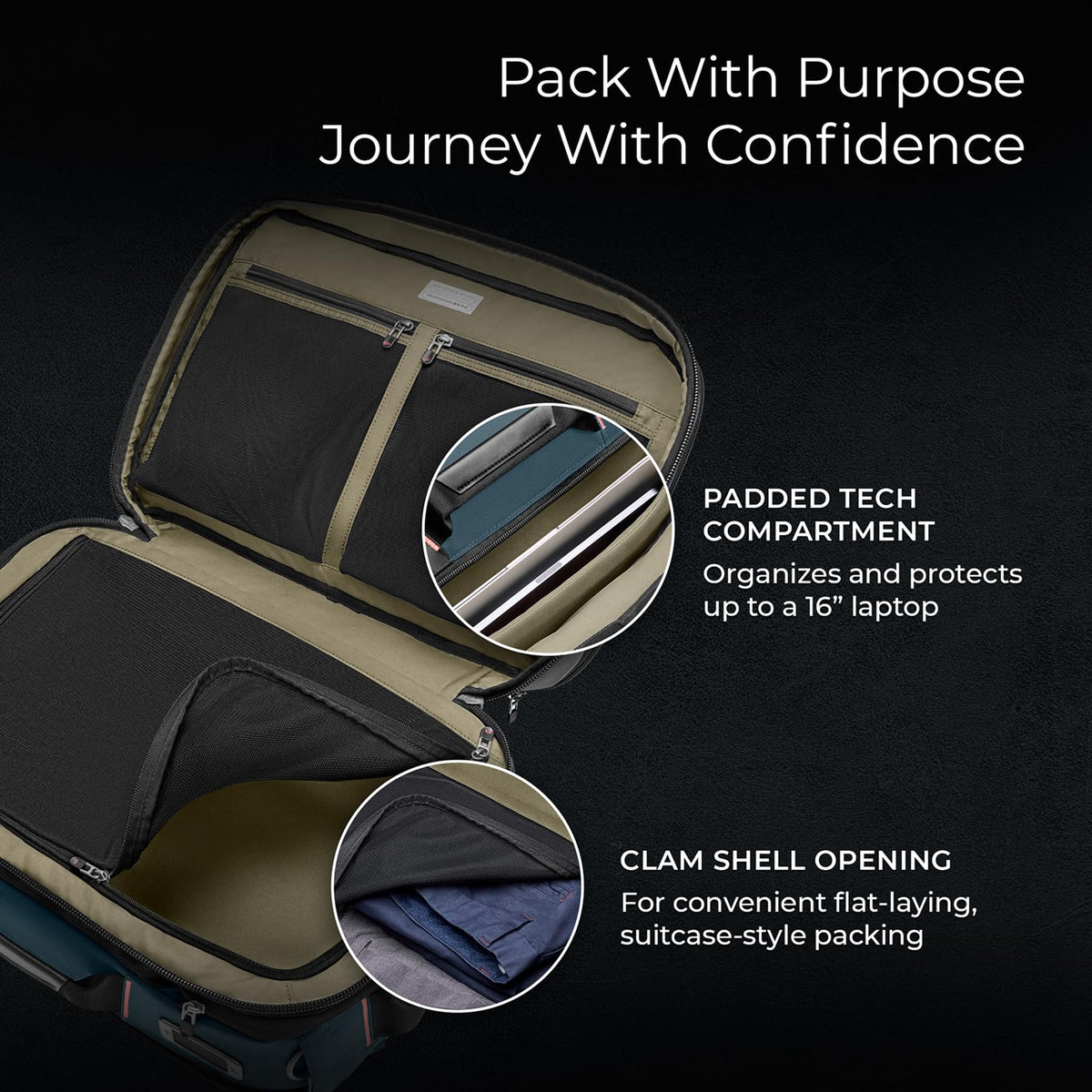 Briggs & Riley ZDX laptop slip pocket protects devices during commute.