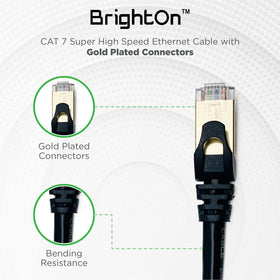 BrightOn Cat7 ethernet cable with gold connectors for a stable wired network