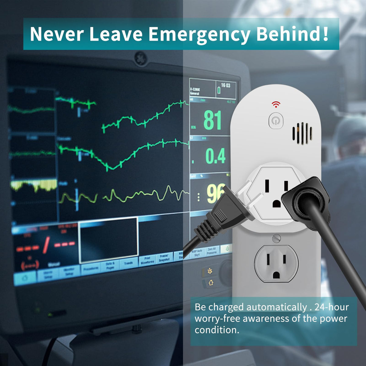 Automatic charging keeps Briidea Power Alarm ready when plugged in.