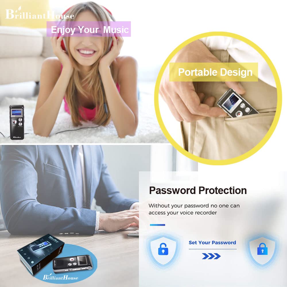 BrilliantHouse 1536KBPS audio quality delivers clear recordings in any setting.