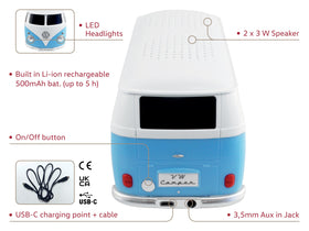 BRISA VW Collection bus speaker side view highlighting compact travel design.