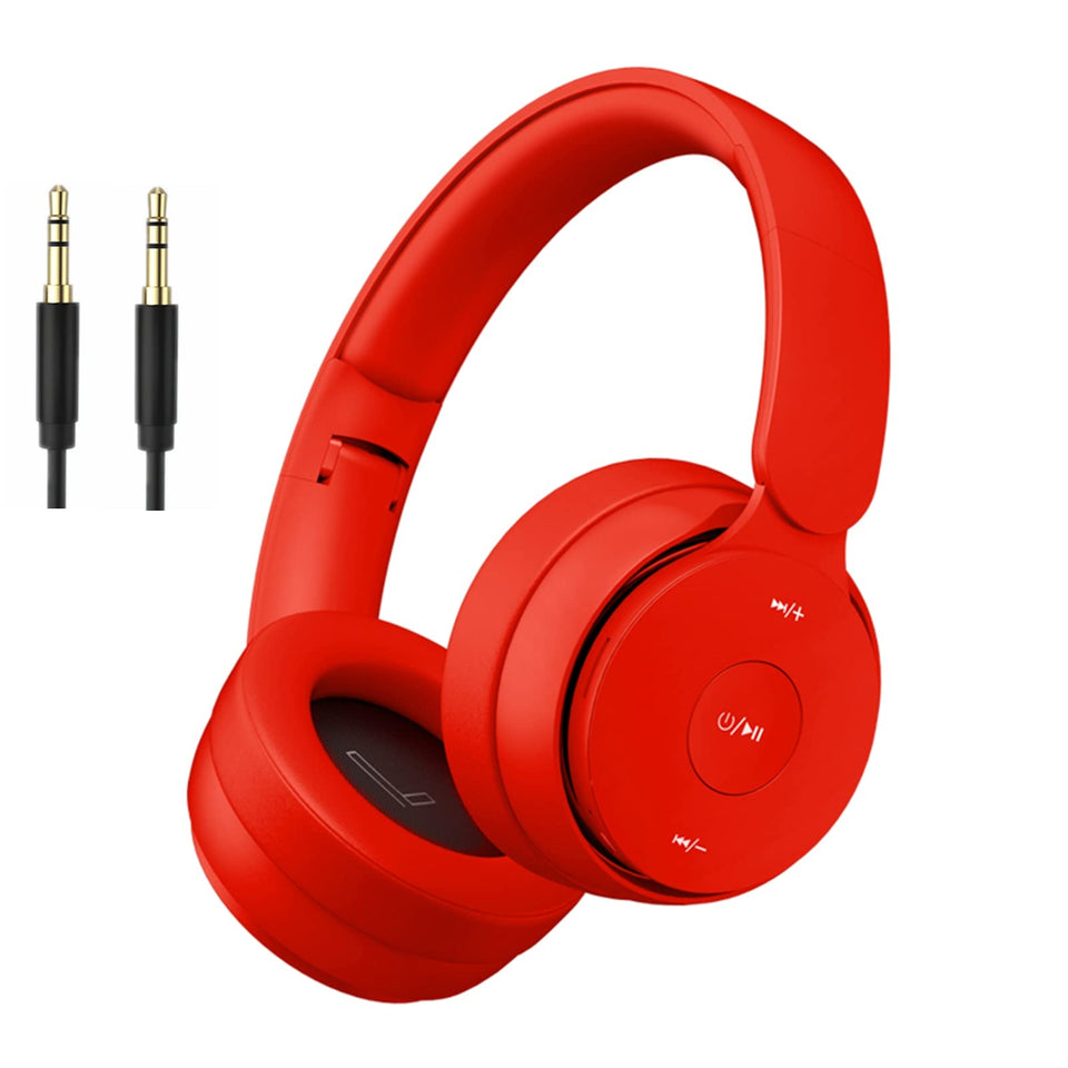 BRNEWO headphones red front view showing the large driver grills for strong stereo output
