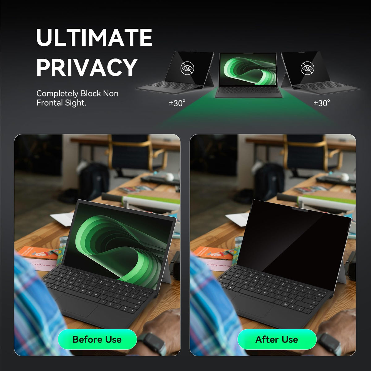 BROPGOD Surface Pro screen kit includes cleaning cloth and clip for care.