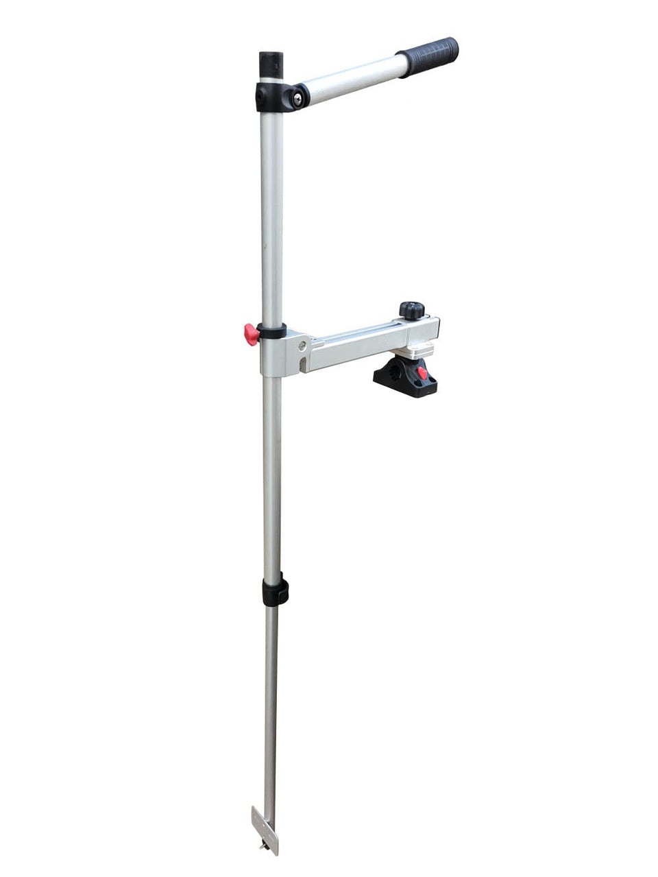 Brocraft telescopic transducer pole extended for stable sonar readings.