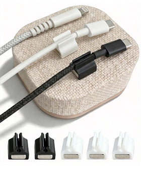 Brolena magnetic cord holder on a desk base keeps cables within reach and tidy