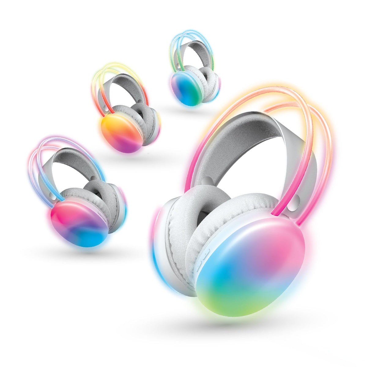 Brookstone four-pack wireless headphones for group listening sessions.