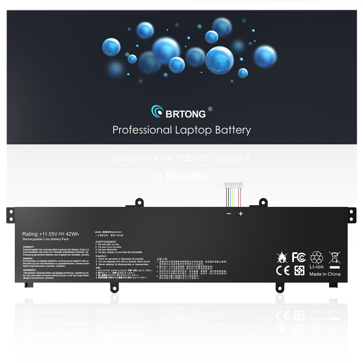 BRTONG battery on a desk near a laptop illustrating reliable power for everyday productivity