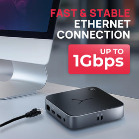 brydge Stone CORE connected to monitor via HDMI delivering crisp 8K or 4K visuals