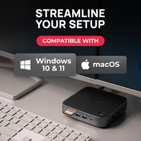 brydge Stone CORE beside a laptop to show size and portability for travel-friendly setups