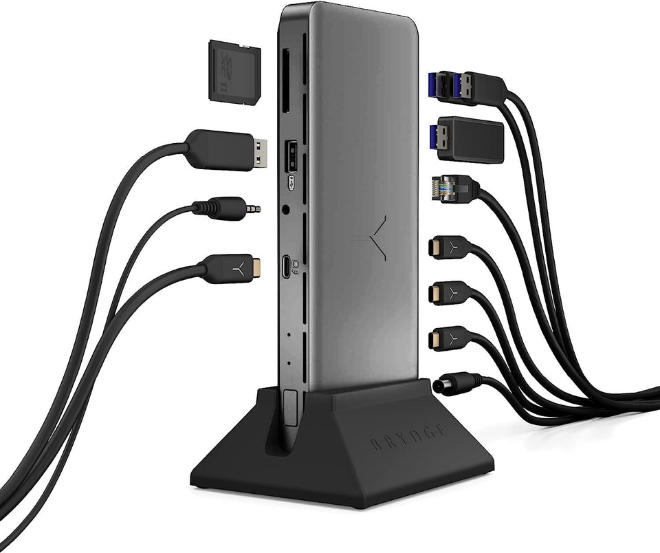 Brydge Stone Pro TB4 dock in charcoal with 12 ports for multi-device productivity.