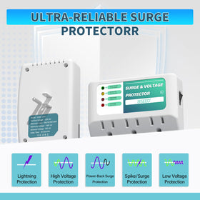 BSEED surge protector with LED indicators showing Normal, Overvoltage, and Undervoltage