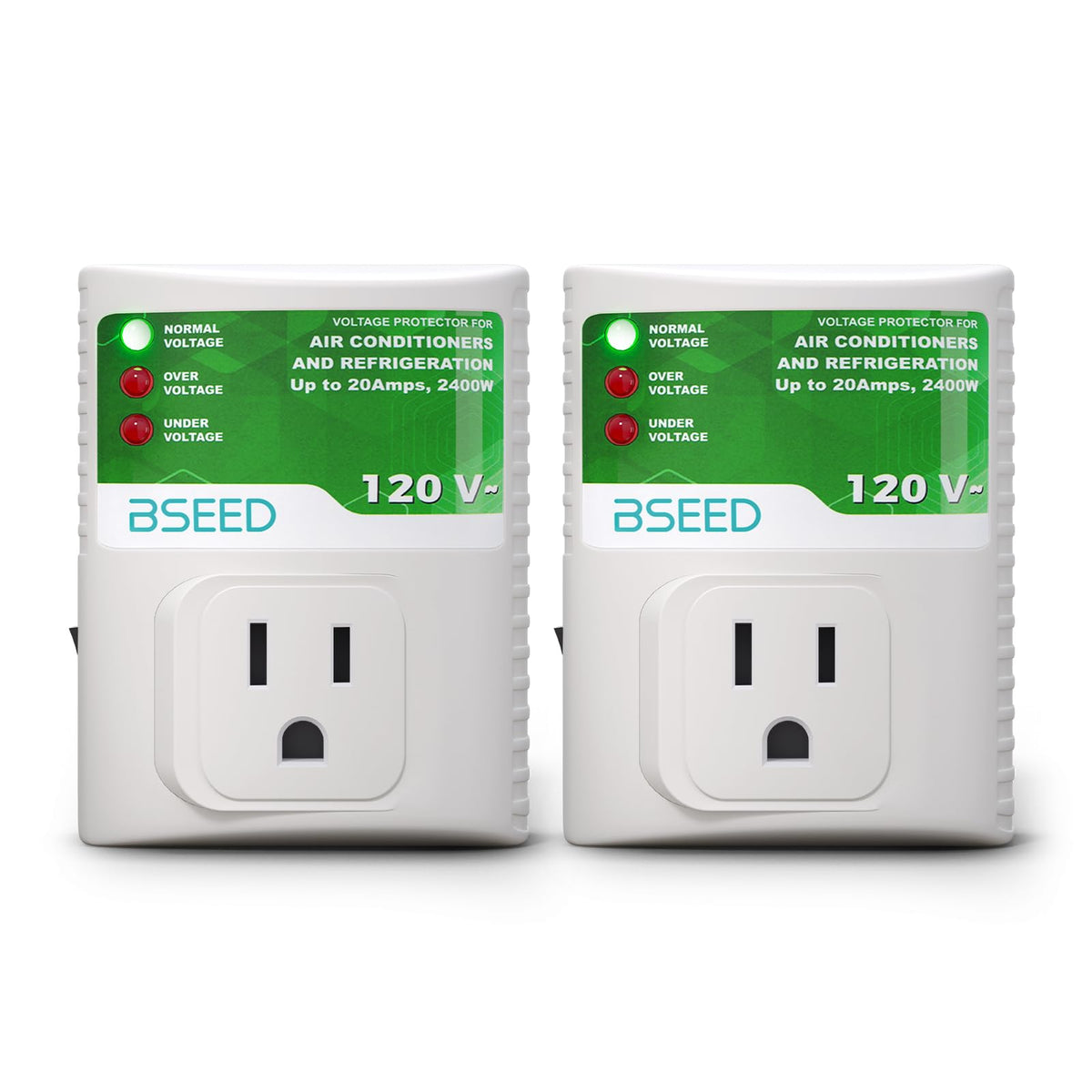 BSEED front-facing protector showing plug and outlet, protects appliances