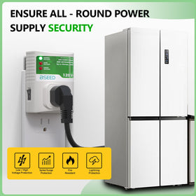BSEED plugged into wall behind refrigerator protecting against surges