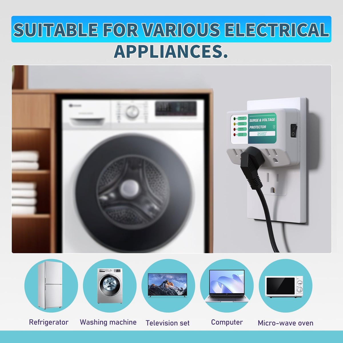 BSEED product label and specs photo highlighting voltage protection features