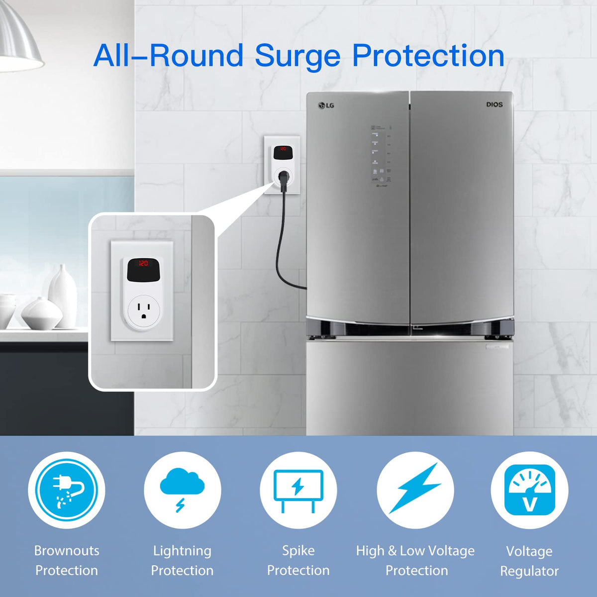 BSEED surge protector digital display clearly shows voltage and protection status from afar.