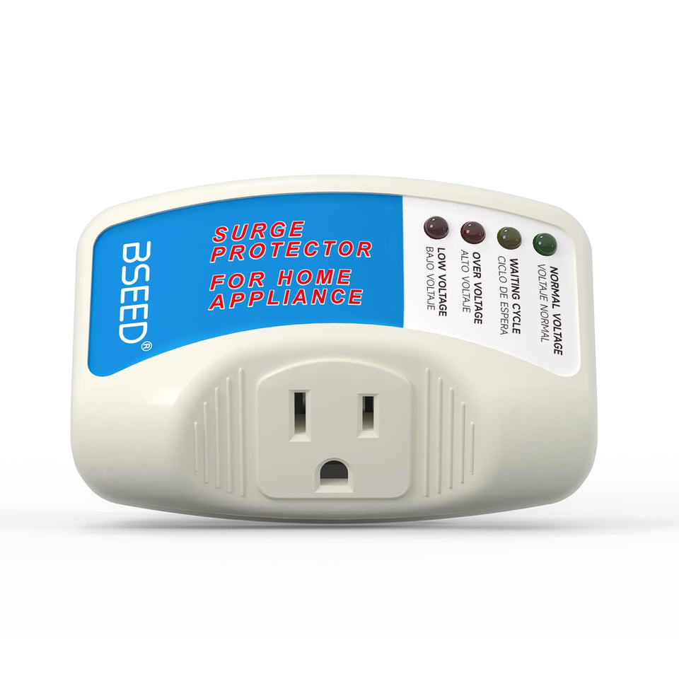 BSEED surge protector front view with four LED indicators for power status