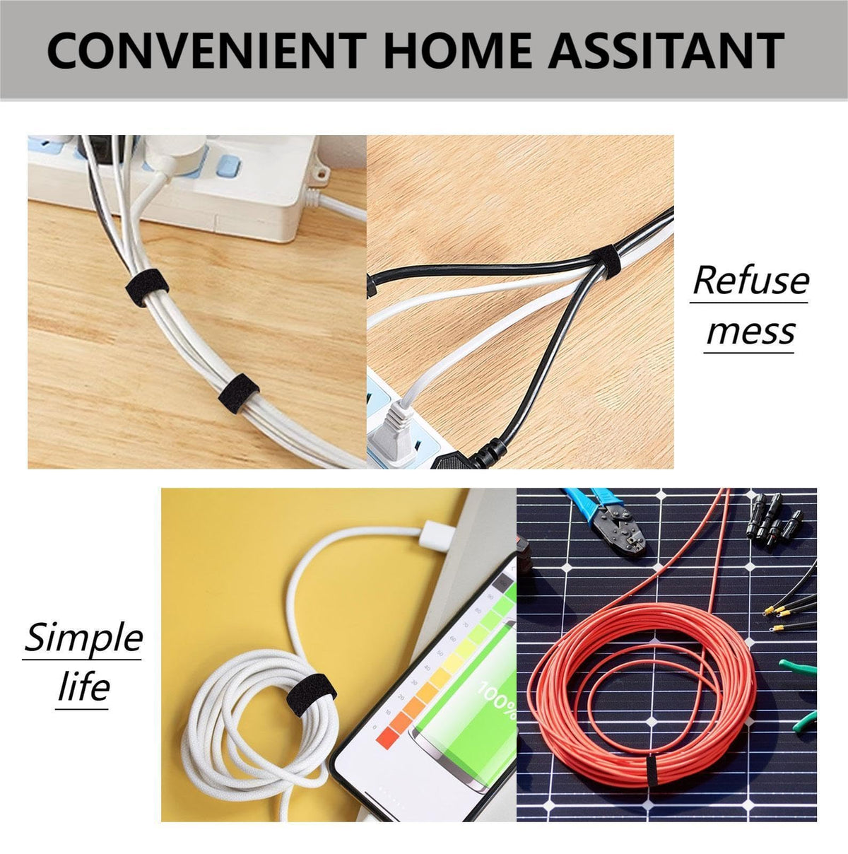 Double-sided strap keeps cables tidy without snagging or slipping.