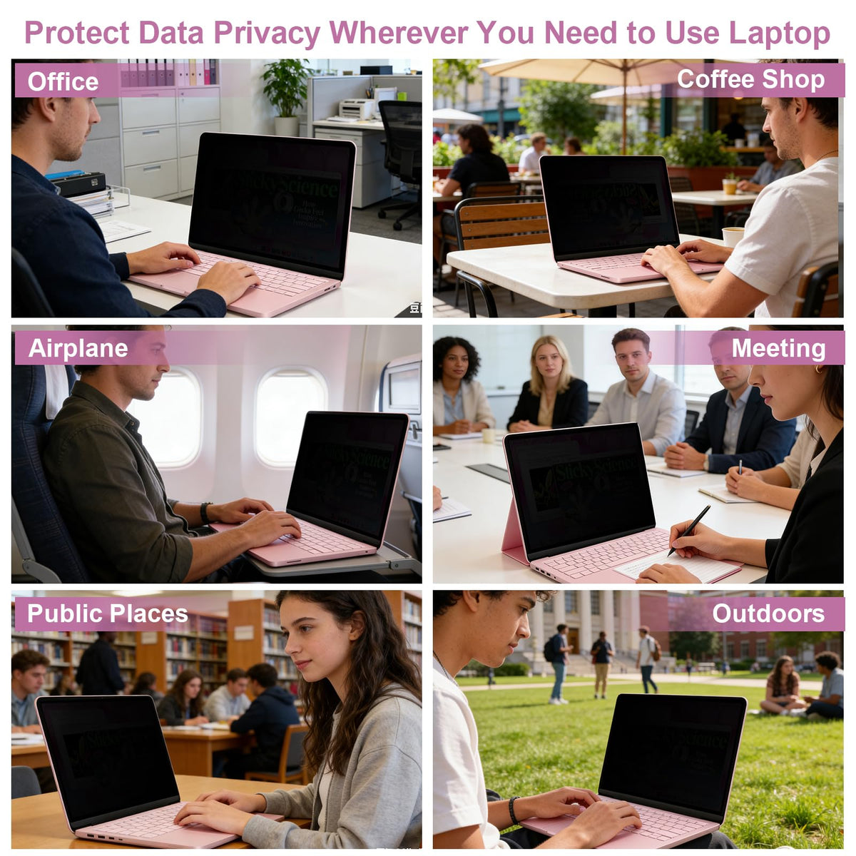 BSPROTE in cafe protecting screen privacy while working on laptop