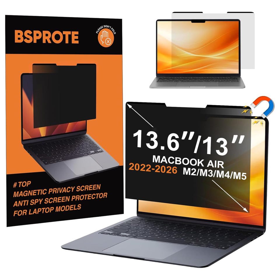 BSPROTE magnetic privacy screen on MacBook Air 13.6 front view reduces side peeking