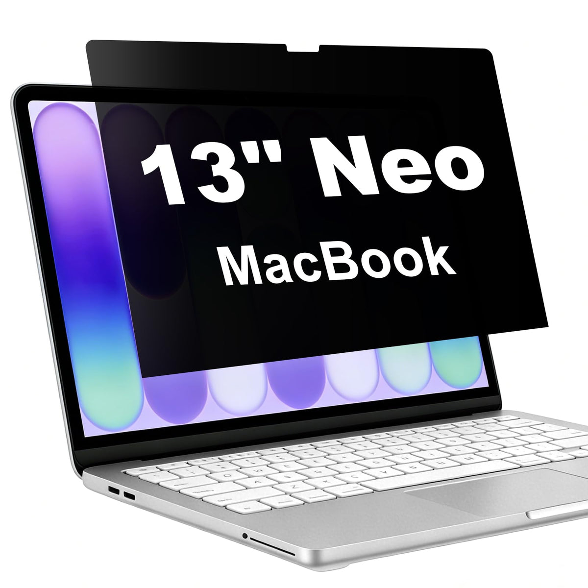 BSPROTE privacy screen on MacBook Neo 13, front view, private display