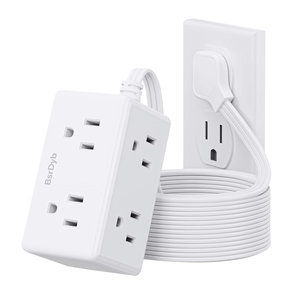 BSRDyb 10ft flat plug power strip with six outlets, wall-mount ready for dorm rooms