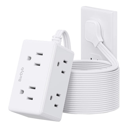 BsrDyb 15ft flat plug power strip with six outlets, ideal for clutter-free dorm desks.