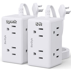 BSRDyb 2-pack 5ft flat plug power strip with six outlets for dorm rooms