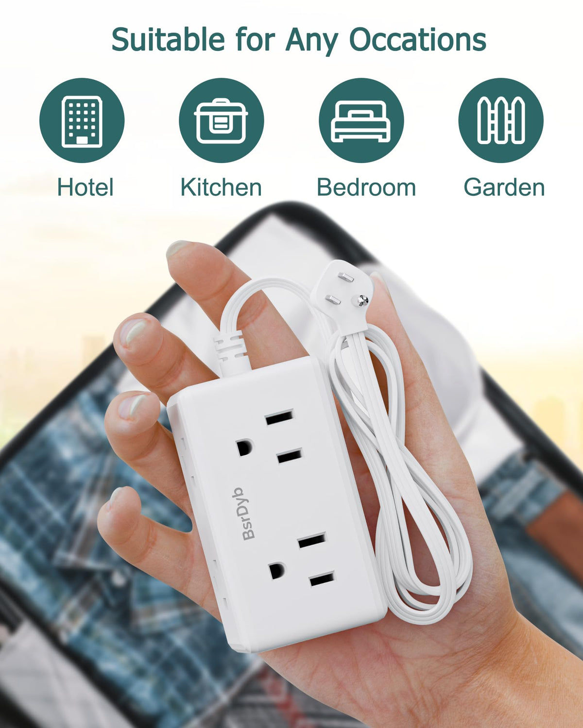 BsrDyb ultra-thin flat extension cord offers flexible, tidy cable routing.