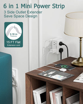 BsrDyb wall-mountable power strip with six outlets, easy to tidy cables.