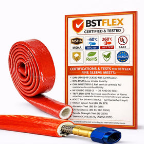 BSTFLEX heat shield fire sleeve protects 12mm hoses and wires from engine heat