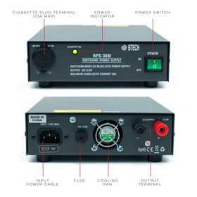BTECH RPS-30M cigarette-plug output, ideal for mobile or vehicle setups.