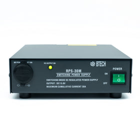 BTECH RPS-30M front view, compact bench power supply for 13.8V DC devices.