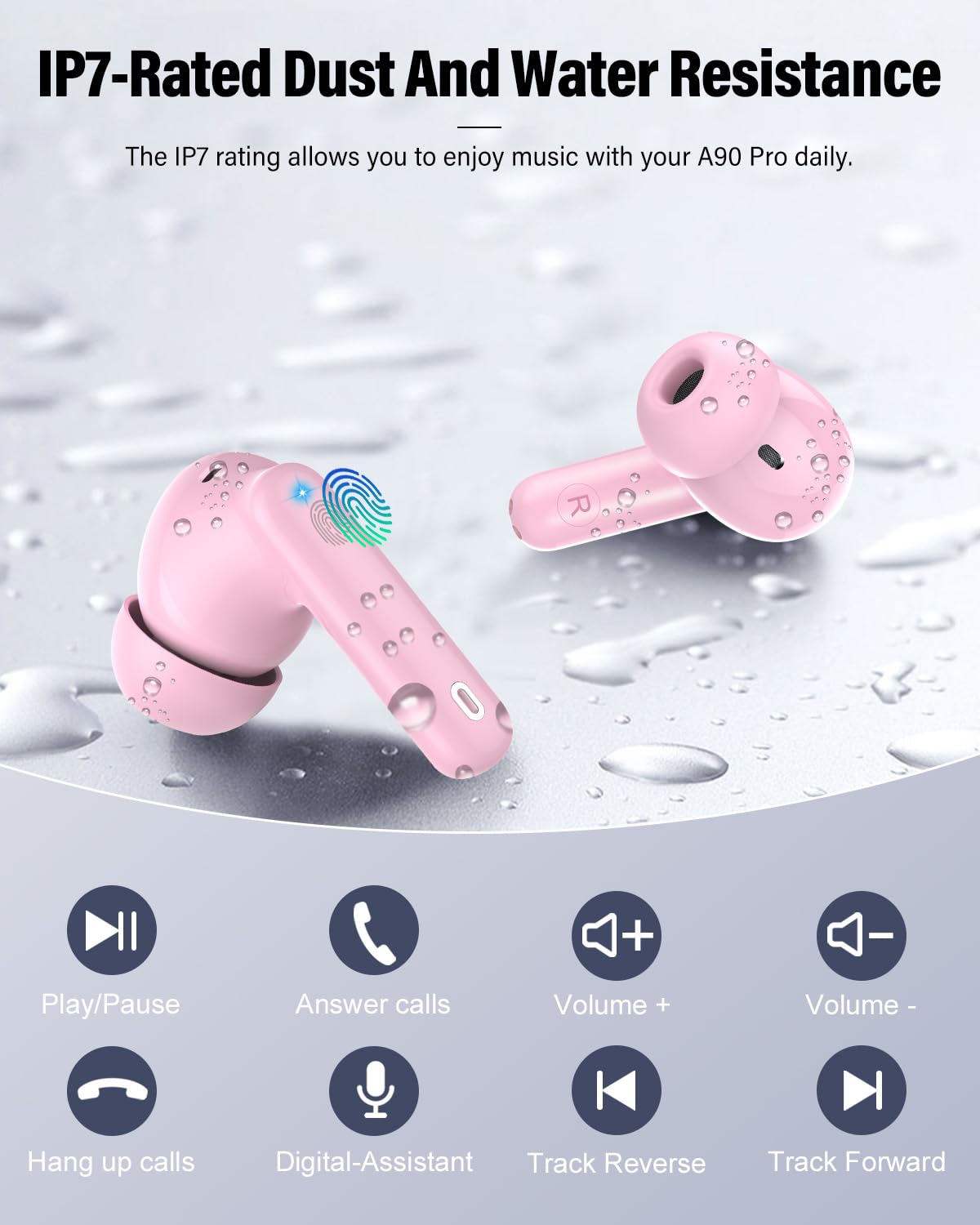 Btootos pink earbuds on dark background lifestyle image showing stylish daily wear