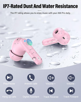 Btootos pink earbuds on dark background lifestyle image showing stylish daily wear