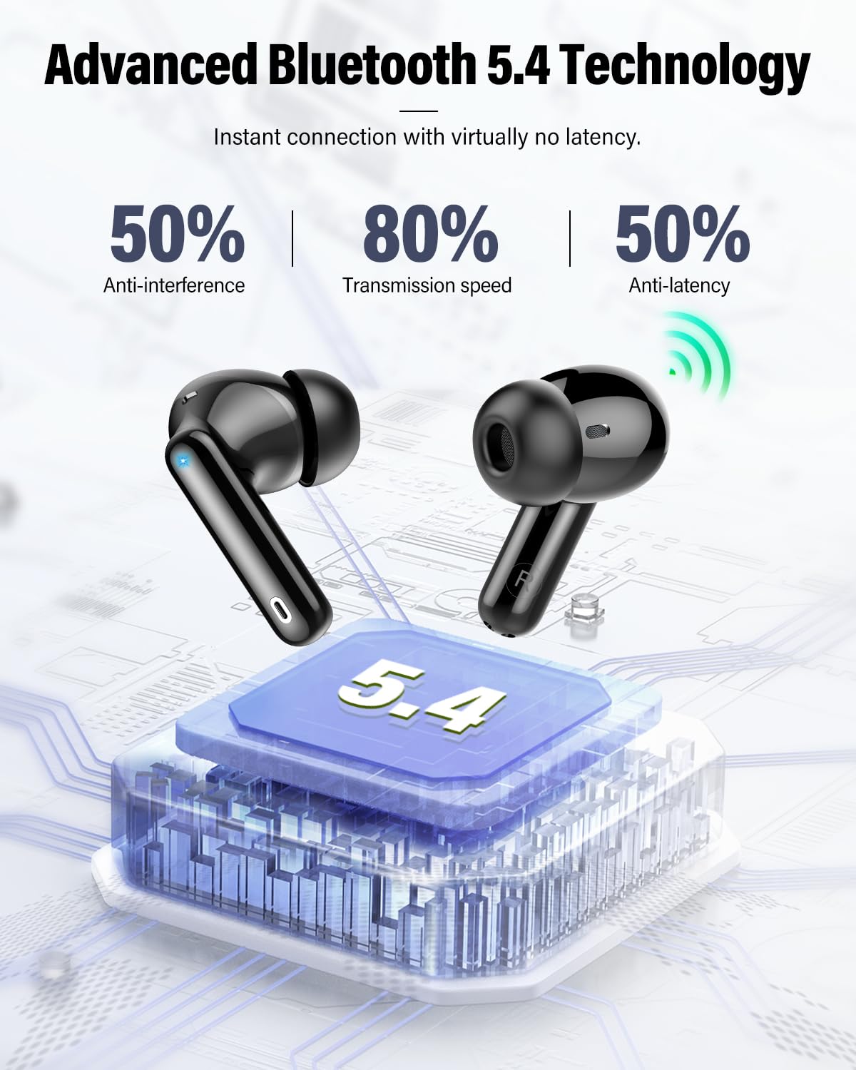 Btootos charging case open with earbuds seated, demonstrates storage benefit