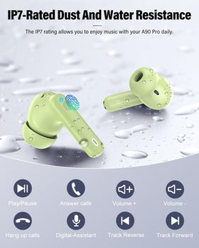 Btootos earbud showing tap control gesture, highlights easy media and call control without phone