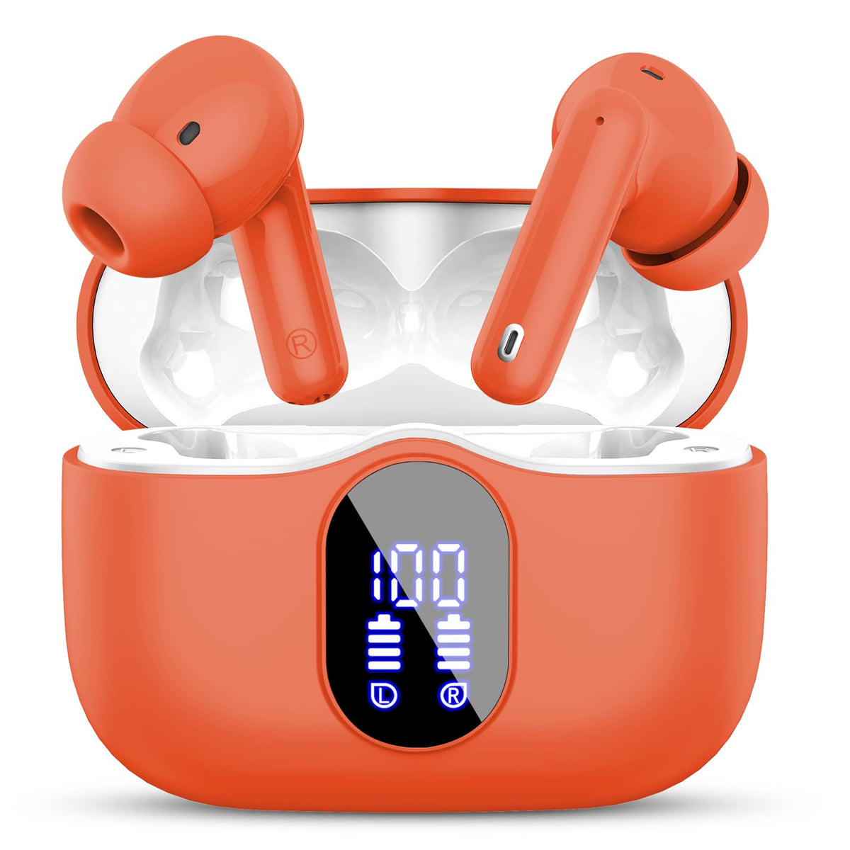 Btootos front view of earbuds and case showing compact design and quick access