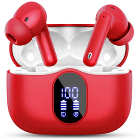 Btootos front view of red earbuds showing design and portability benefit