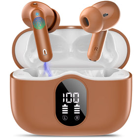btootos front charging case closed showing brown finish and portability benefit