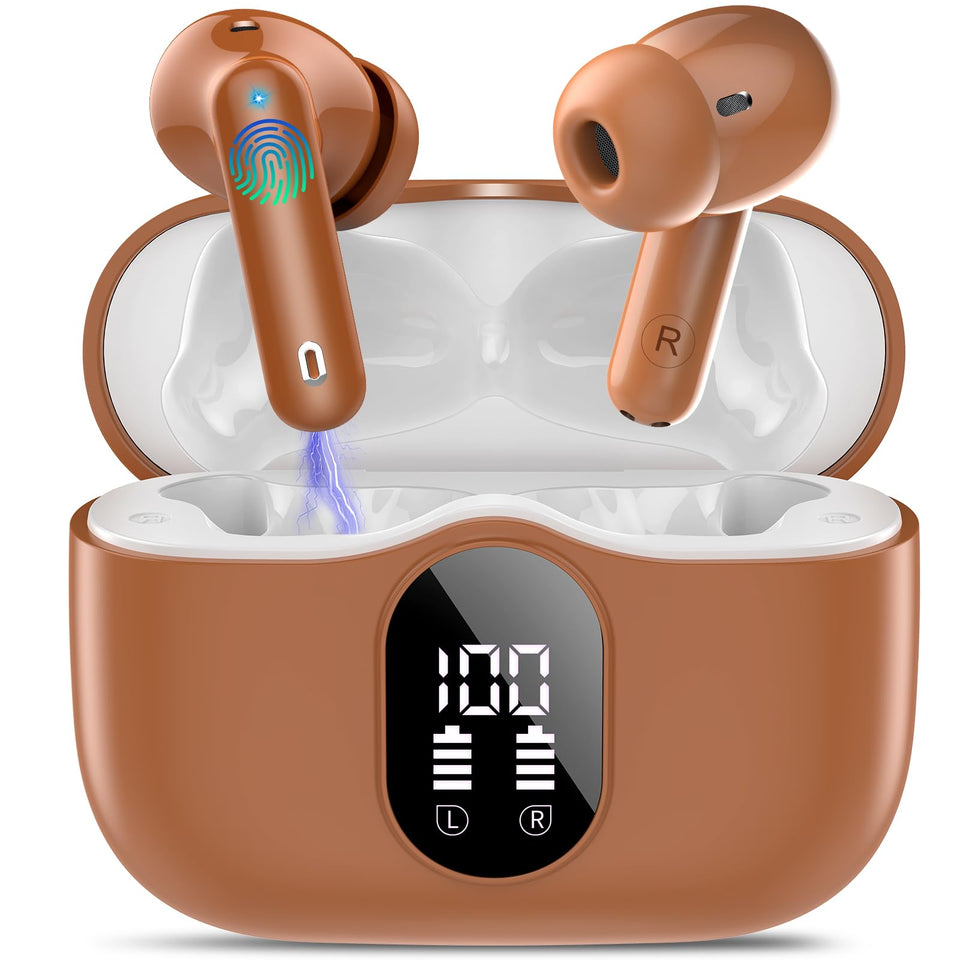 btootos front charging case closed showing brown finish and portability benefit