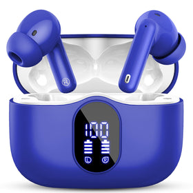 Btootos front packaging showing blue earbuds and case, highlights compact design