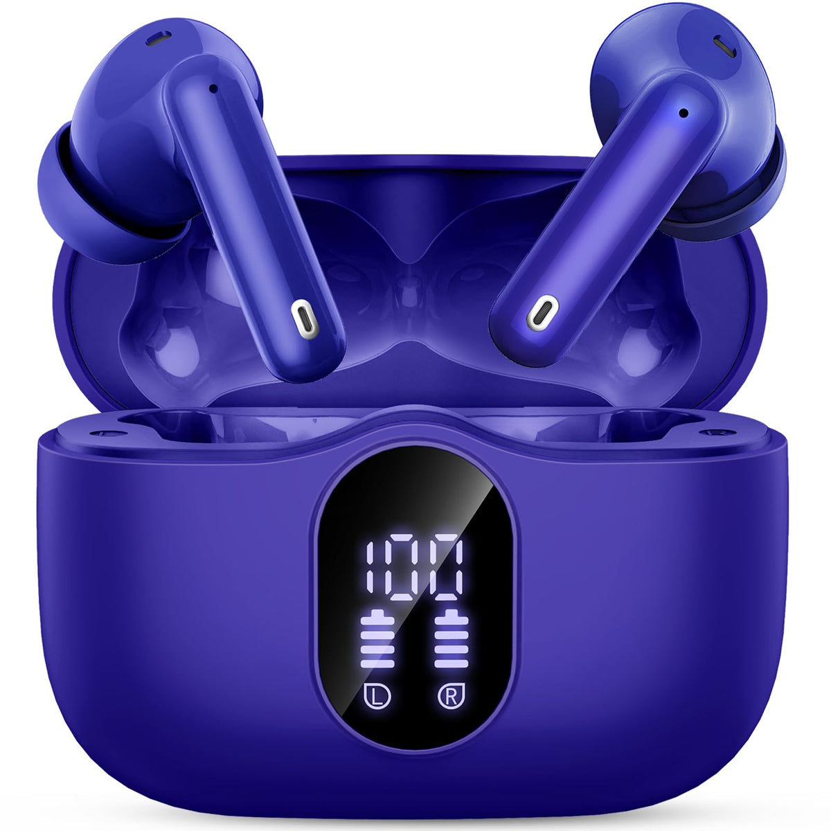 Btootos front packaging showing dark blue earbuds and accessories, highlights brand reliability