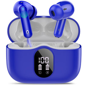 Btootos front packaging showing navy blue earbuds and benefits