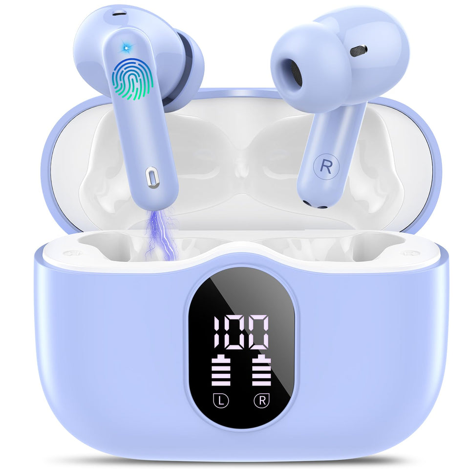 Btootos front packaging in pale blue showing earbuds and case, clear product presentation