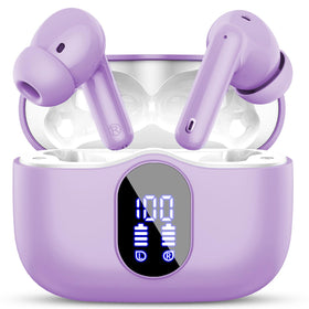 Btootos front packaging showing purple earbuds and case, highlights compact convenience