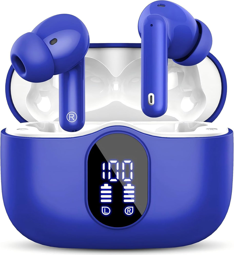 Btootos front packaging in sapphire blue showing earbuds and case, highlights product identity and styling