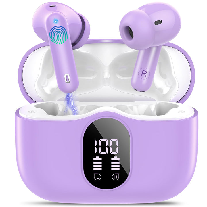 Btootos front view pale violet earbuds showing design and color benefits
