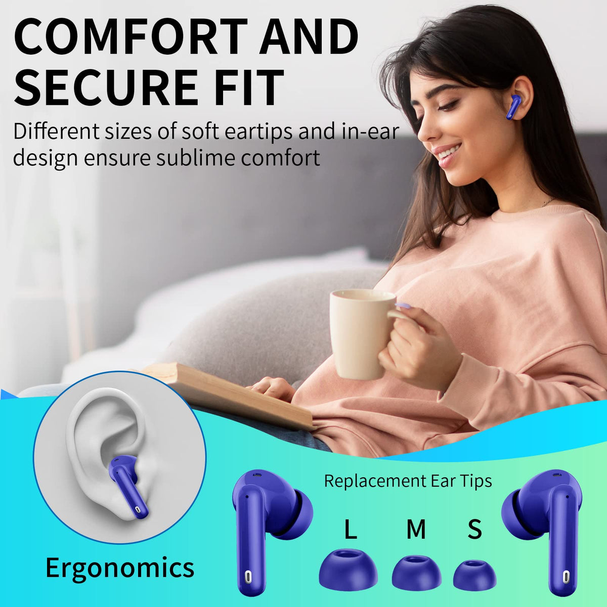 Btootos earbuds with case, cable, and tips showing scale and included accessories